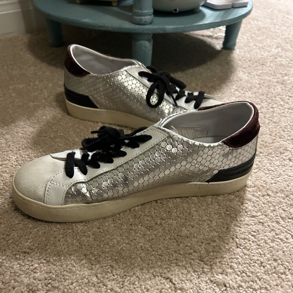 D A T E Shoes - DATE Women’s Silver and Black Leather Studded Sneakers Size 8